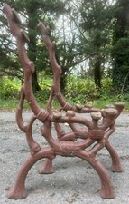 Pair of bench garden lounge fonte fake wood 19th century old castle iron park
