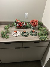 Vintage Plastic Christmas Decorations Wreaths, Garland, Poinsettia, Centerpiece 