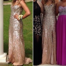 Sherri Hill Sequined Strapless Rose Gold Prom Dress Size 8