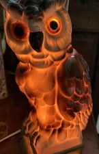 Lampe veilleuse en faïence en forme de chouette yeux en verre