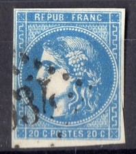 FRANCE ! Timbre CERES de BORDEAUX de 1870 n°45Bc bleu roi Briis-sous-Forges