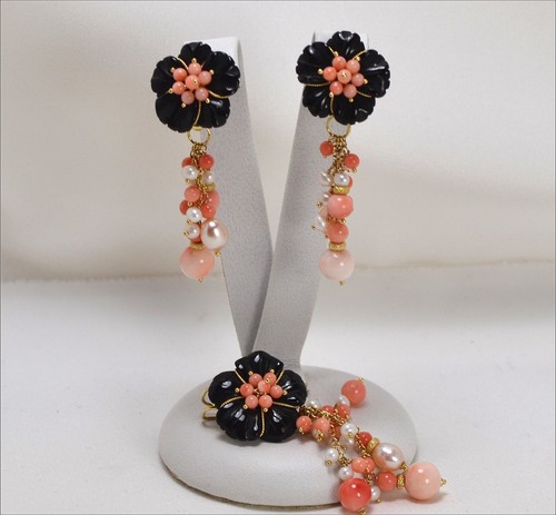 Parure fleurs onyx 20 - or,