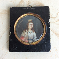 Portrait Miniature Sainte Filomena Vierge Martyre Couronnée Fin XVIII début XIXè