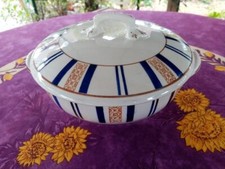 Soupière ou Légumier ancien Faience de Longwy Orval Bleu Art Déco Orange et Bleu