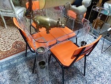 Table a jeux en altuglass plateau en verre avec suport de boisson en laiton60s70
