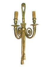 Antique Louis XVI Knot & Tassel Style Gilt Bronze Metal 2 Arm Light Wall Sconce