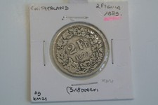 SUISSE 2 FRANCS SILVER /ARGENT 1879 B  RARE   sous cartonnette