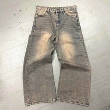 Vintage Baggy Y2k Urban Wide Leg Desert Wash Faded Blue Tan Skater Jeans Men 28W