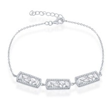 Triple Rectangle with Center Baguettes & CZ Border Bracelet