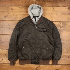 Vintage Alpha Industries Military Jacket L MA-1 Bomber Hooded Green