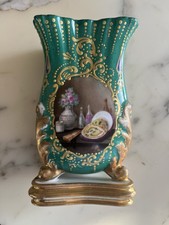 -JOLI ANCIEN VASE PORCELAINE de PARIS EMPIRE TABLEAU DORURES