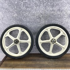 Skyway Tuff Wheel II White 20in BMX Mag Wheelset Sealed Bearing 3/8 USA Mirraco