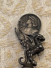 Antique stamp, seal representing Joan of Arc in silver metal with box