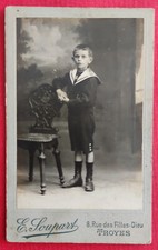 Portrait CDV of a Child in Marin Studio Outfit E SOUPART in TROYES