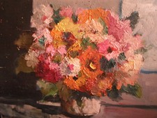 huile sur panneau, bouquet de