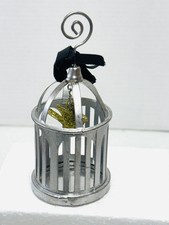 Metal Bird Cage Ornament Decoration Silver Tone 5”