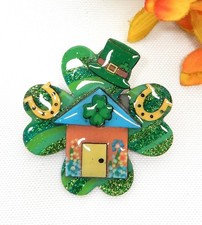 ST. PATRICK'S THEMED MIXED MEDIA HOUSE PIN, OOAK COLLECTIBLE PINS BY ECHO & HARA
