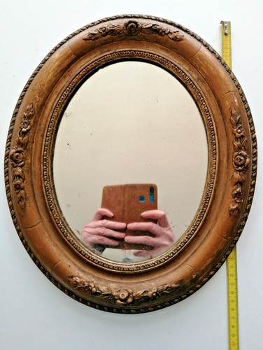 Ancien miroir ovale doré - ovale,