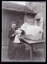 Baby Couffin Family PHOTO NEGATIVE 1925 Glass Plate Vintage V45§10