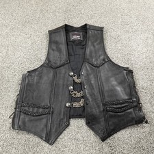 Leather Vest Mens XL Black Western Moto Biker Buffalo Nickel Chain Goth Grunge