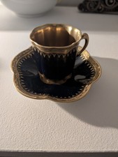 Lot de 2 tasses à café anciennes – G. DUMAS Fils Limoges – Bleu de four & or