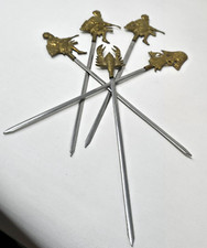 Set of 5 Vintage Inox Brass & Stainless Steel Shish Kebab Skewers Turkey Lobster