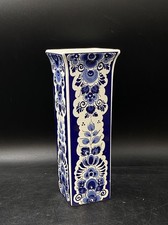 Holland Delfts Blauw Handwerk Decorative Vase 9” Blue White Antique Crown K Mark