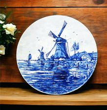 DELFT (Holland). Les Moulins decorative plate, blue earthenware.