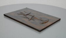 Tableau cuivre peinture murale relief 22 x 31 cm sur bois oiseaux fait main a...