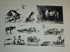 Alexandre Gabriel DECAMPS (1803-1860) LITHO ORIGINALE CHEVAUX CHIEN ENFANTS 1830