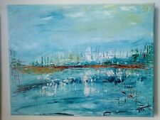 Tableau abstrait acrylique sur toile, peinture abstraite vernie 35X27cm PIERRICQ