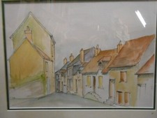 Encre et aquarelle La Châtre Le petit mur Indre monogrammé C D