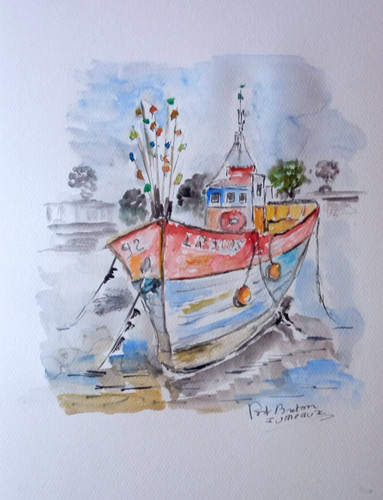 Aquarelle quibron bateau - aquarelle,