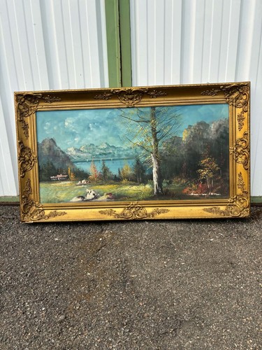 Grand tableau ancien paysage - grand,