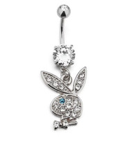 Bijoux Corps Nombril Piercing Lapin Playboy Diamant + Argenté + Pointe bleu REF7