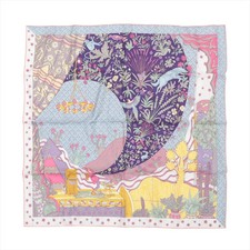 Hermès Carré 90 Le Premier Chant The beginning song Scarf Silk Purple