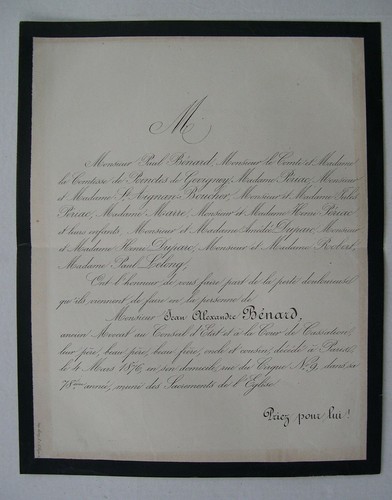 Faire part deces - deces, 1876