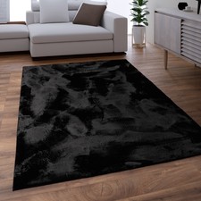 Tapis Salon Adulte Poil Long Shaggy Lavable En Machine Moelleux Pelucheux Noir