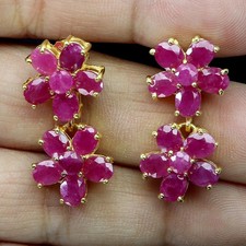 925 Argent Sterling Boucles Ovale Rubis 5x4mm Naturel Pierre Précieuse Bijoux