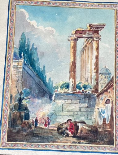 Aquarelle gravure ancienne - aquarelle, ou