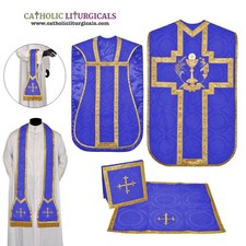 Vêtement de violon bleu eucharistique romaine chasuble 5 pièces ensemble de...