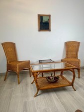 Vintage Rattan Coffee Table - 86x52cm - Glass Top & Cannage