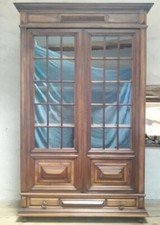 Vitrine bibliothèque H234 noyer fin XIX°, tiroir, portes vitrées petits carreaux