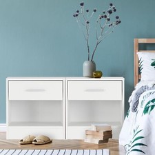 2x Table de chevet meuble de nuit commode à coucher chambre blanc avec 1 tiroir