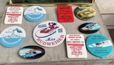 Vtg Pin Button Lot - Hydroplane Miss Budweiser, Atlas Van Lines, Spirit Detroit