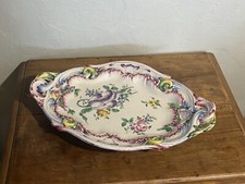 PLAT PRESENTATION FORME FAÏENCE GRAND FEU POLYCHROME MOTIF FLORAL LÉGUMES 19ÈME