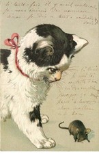 Early Century Embossed Cat and Mouse FANCY CARD