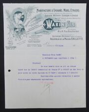 1936 PARIS WARIN Invoice Spur Bit Stirrup Horseshoe Illustrated Billhead 103