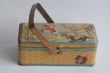 Child and Animals Lithographed Sheet Metal Picnic Cookie Box (64535)