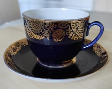 Tasse en Cobalt avec Soucoupe Décorée d'or - Lomonosov - Saint-Pétersbourg